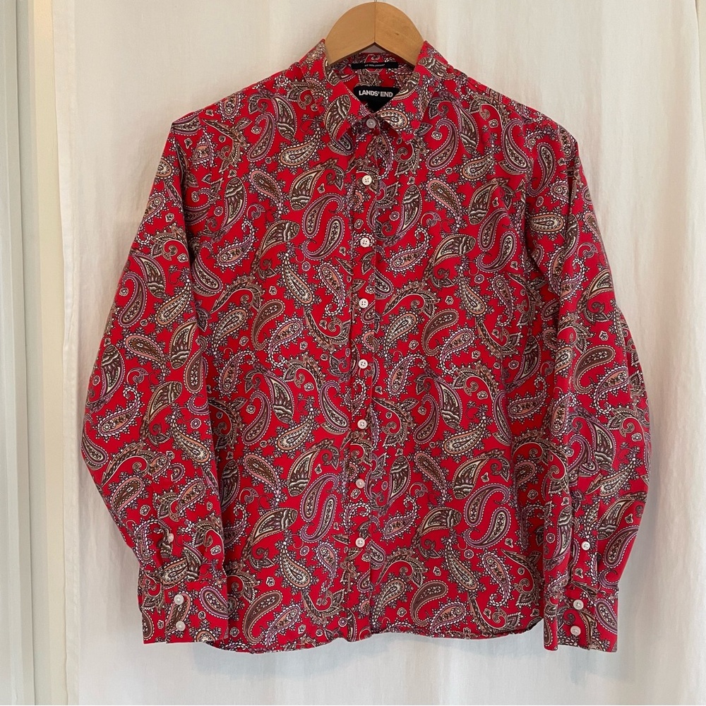 Lands' End Red Paisley Blouse
